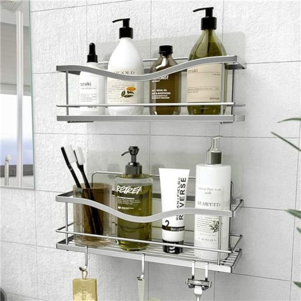 Premium Shower Caddy, Self Adhesive Wall Organizer, 2-Pack No Drill